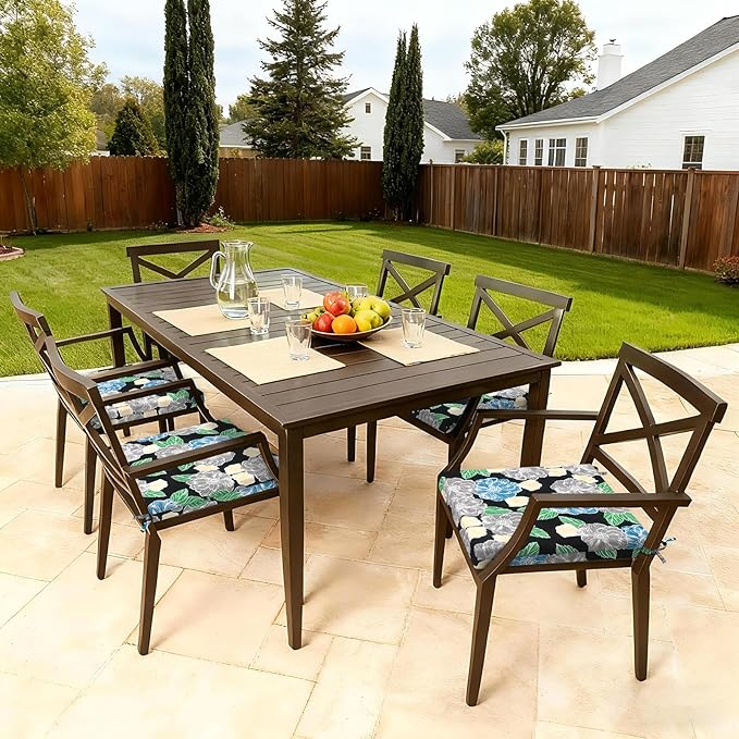 LVTXIII Outdoor Seat Cushions Seasonal Replacement Chair Cushions, Patio Chair Pads with Ties for Dining Chairs and Garden Furniture, Square Back, 19"x19"x2", 4 Pack, Peony Garden