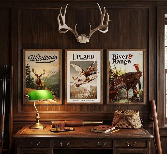 3Pcs Wild Animal Canvas Wall Art Nature Wilderness Deer Wild Duckturkey Posters Prints Hunting Outdoorsy Cabin Wall Decor Pictures Gift for Hunter Dad for Living Room Bedroom Decoration Unframed