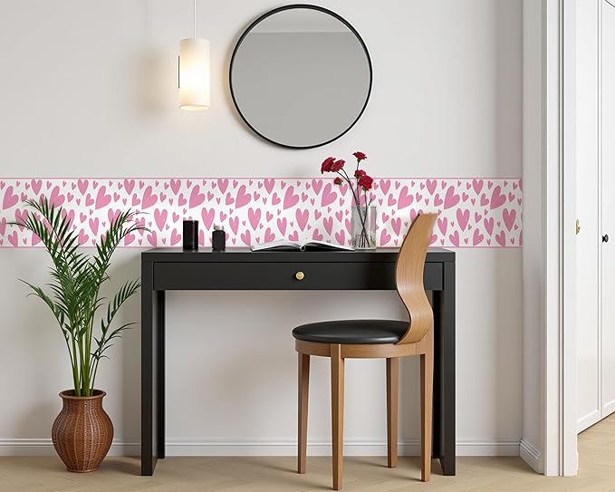 FLFK Pink Heart Wallpaper Border