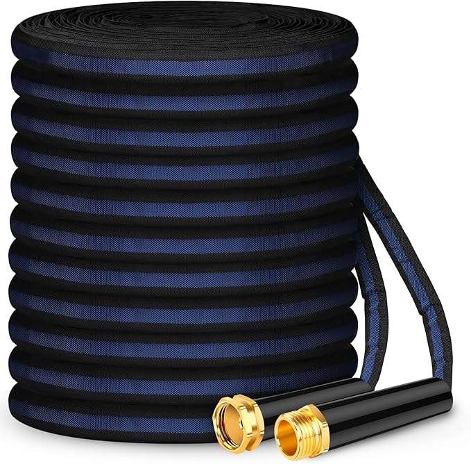 Garden Hose 50ft, Non-Expanding Water Hose, Flexible Ultra-Light, Anti-Kink, Wear-Resistant, Portable, Easy Storage, Hose with 3/4 for Outdoor, Garden, Yard and Lawn, Black Dark Blue