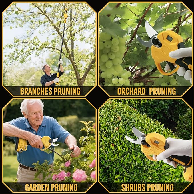 2 IN 1 Electric Pruning Shears Cordless with Pole for Dewalt 20V MAX Battery, 1.2" Cutting Diameter, 14Ft Reach, Brushless Motor Branch Cutter - for Gardening & Tree Trimming (No Battery)