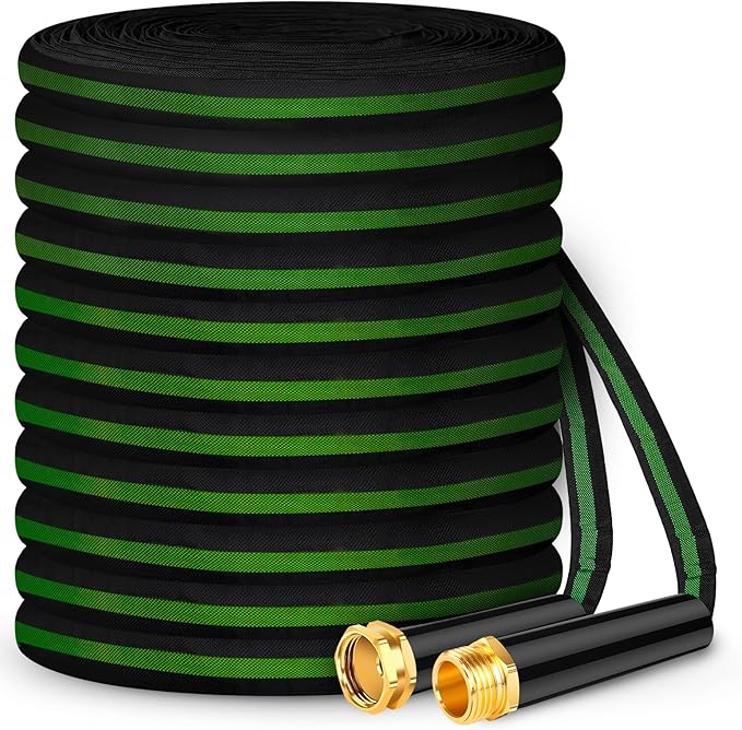 Garden Hose 50ft, Non-Expanding Water Hose, Flexible Ultra-Light, Anti-Kink, Wear-Resistant, Portable, Easy Storage, Hose with 3/4 for Outdoor, Garden, Yard and Lawn, Black Green