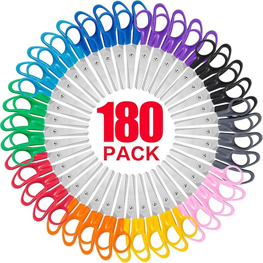 Toidgy 180 Packs Kids Scissors, 5 Inch Scissors Bulk for School, Blunt Tip Scissors for Kids Student Teacher, Safety Scissors for Preschool Classroom Office Home, School Supplies Craft Cutting Paper