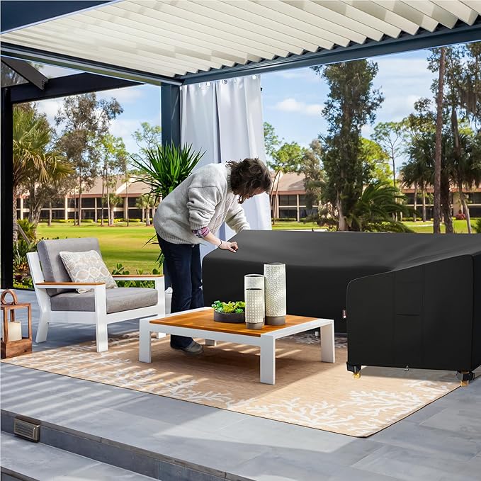iBirdie Outdoor Patio Furniture Cover fit 112" x 87", 110" x 85", 108" x 84" L-Shaped Sectional Sofa, Waterproof Weatherproof Heavy Duty 600D Garden Cover for Outside L Shape Couch