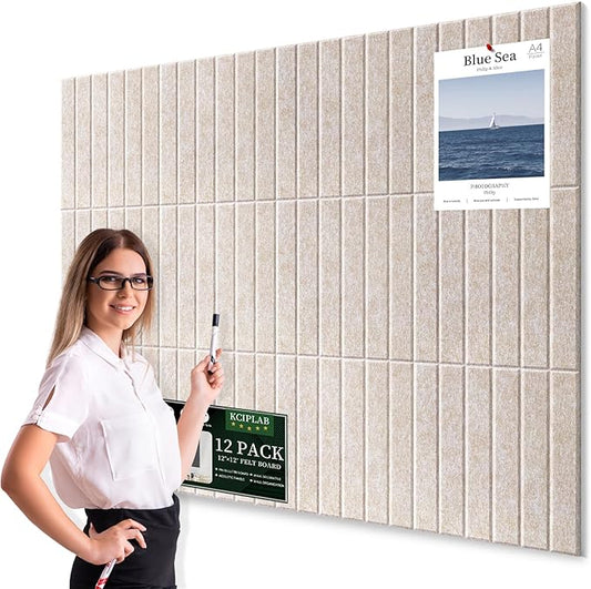 Large Cork Bulletin Board for Wall 48"x36", 12 Pack Felt Slat Wall Panel Tiles