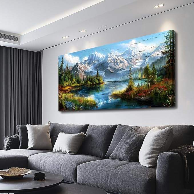 FUHAIHUA Large Wall Decor For Living Room Canvas Wall Art For Office Farmhouse Wall Decorations For Bedroom Mountains Rivers Landscape Painting Modern Pictures Artwork Room Home Decor 24x48 In