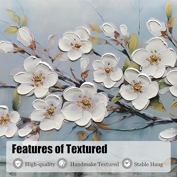 Anolyfi White Textured Flowers Wall Art