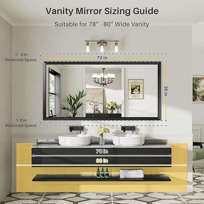 Briivue 72x36 Inch Black Bathroom Mirror