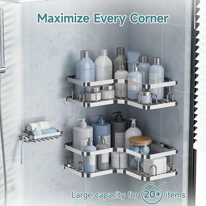Veken Corner Adhesive Shower Caddy 3-Pack