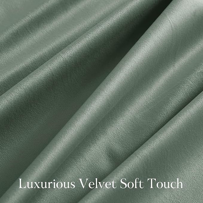 NICETOWN Green Velvet Curtains 96 inches Long 2 Panels