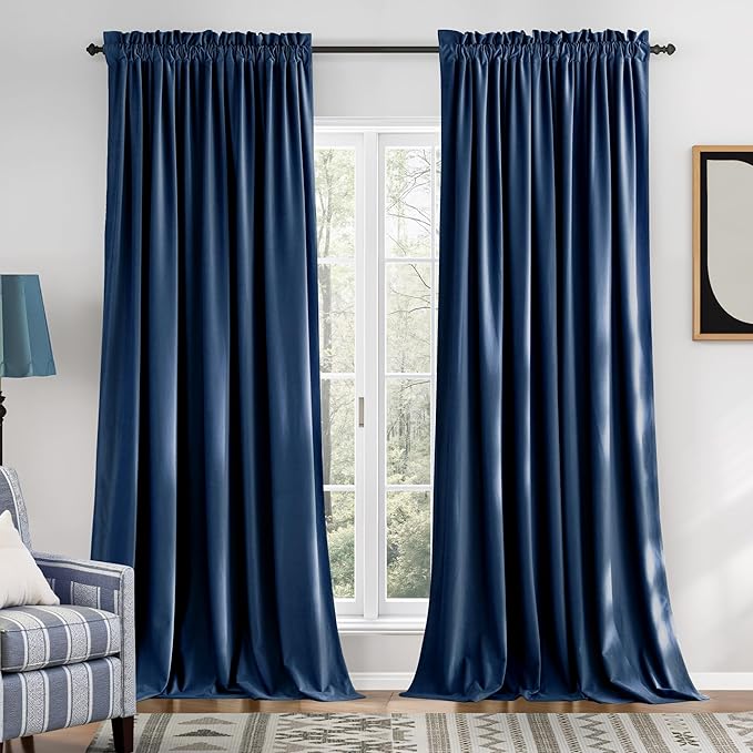 NICETOWN Navy Blue Velvet Curtains 84 inches