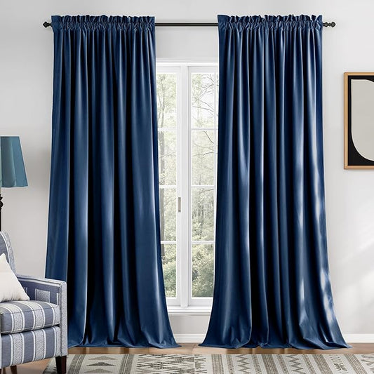 NICETOWN Navy Blue Velvet Curtains 84 inches