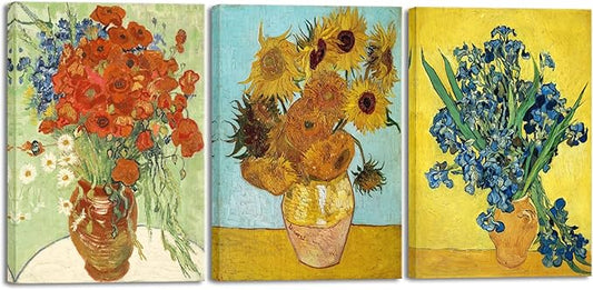 Wieco Art 3 Panels Canvas Prints of Vincent Van Gogh Paintings Reproduction Red