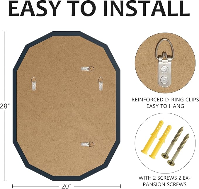 Bathroom Mirrors for Over Sink, Round Frameless Mirrors for Wall, 20x28 Inch