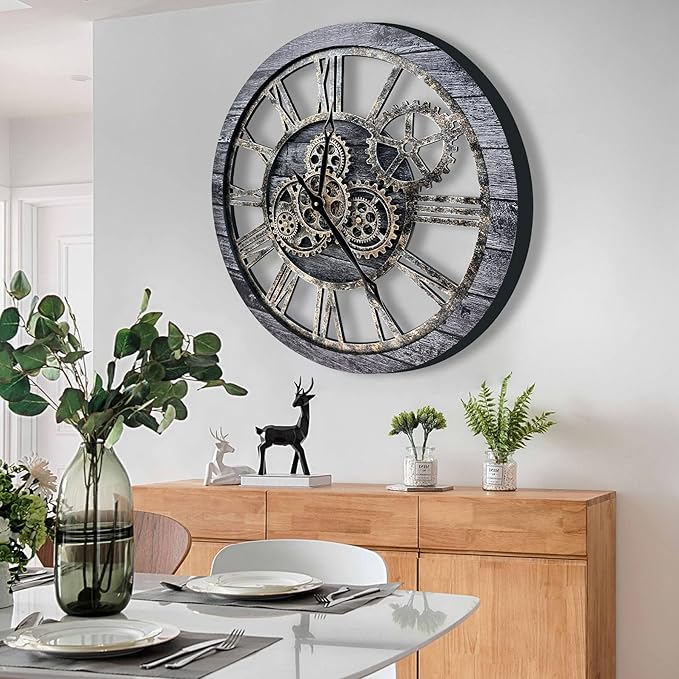 The B-Style Large Wall Clock 24 inch Moving Gear Wall Clock Oversized Vintage