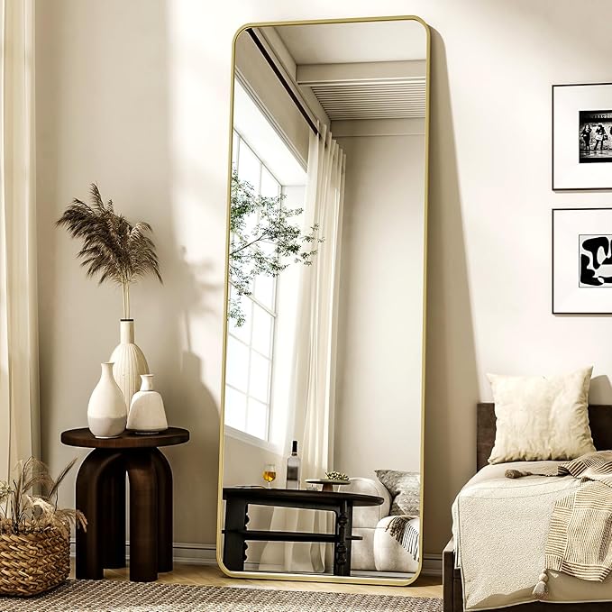 XRAMFY 56"x21" Floor Full Length Mirror Standing Full Body Rounded Corner