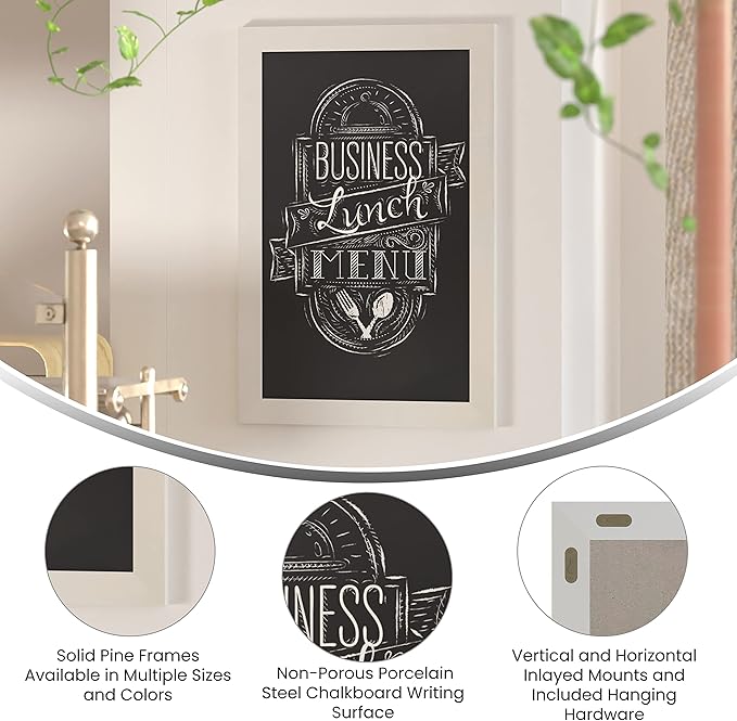 HBCY Creations 20" X 30" Matte White Solid Wood Frame Wall Chalkboard, Magnetic