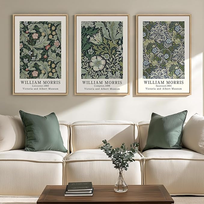 Framed William Morris Canvas Wall Art Set of 3, Boho Farmhouse Botanical Decor