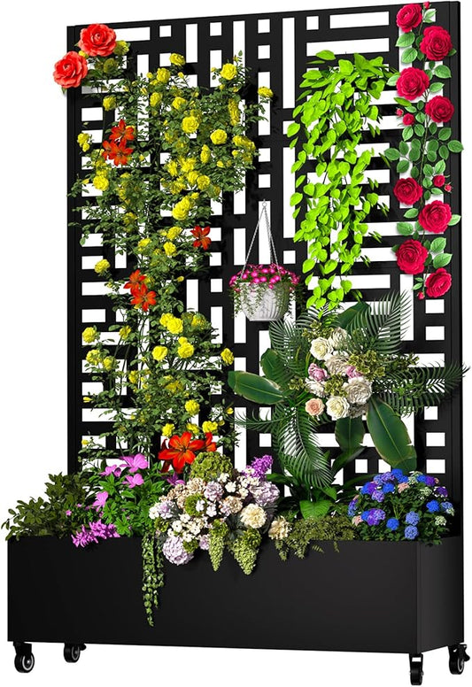 MTART Metal Planter Box with Trellis, 72.1"x47.2"x16" Outdoor Galvanized Raised