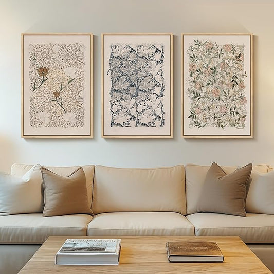 Framed Large William Morris Canvas Wall Art Set of 3, Vintage Nature Floral