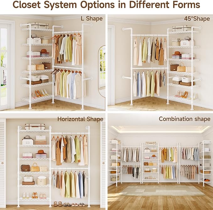 L2 Wall Mounted Closet System, Industrial Pipe Clothing Rack Clothes Racks