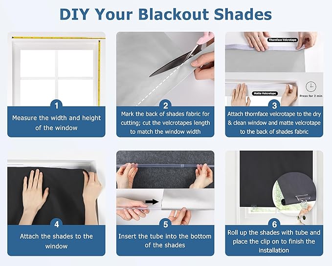 LazBlinds 100% Blackout Roller Shades, No Tools No Drill Cordless Blinds