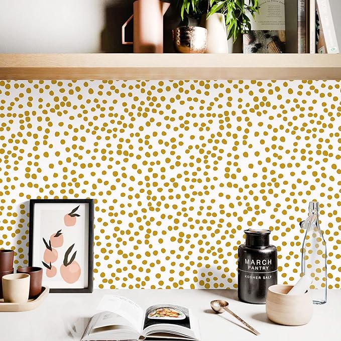 Jeweluck Yellow Polka Dot Wallpaper Yellow and White Peel and Stick Wallpaper