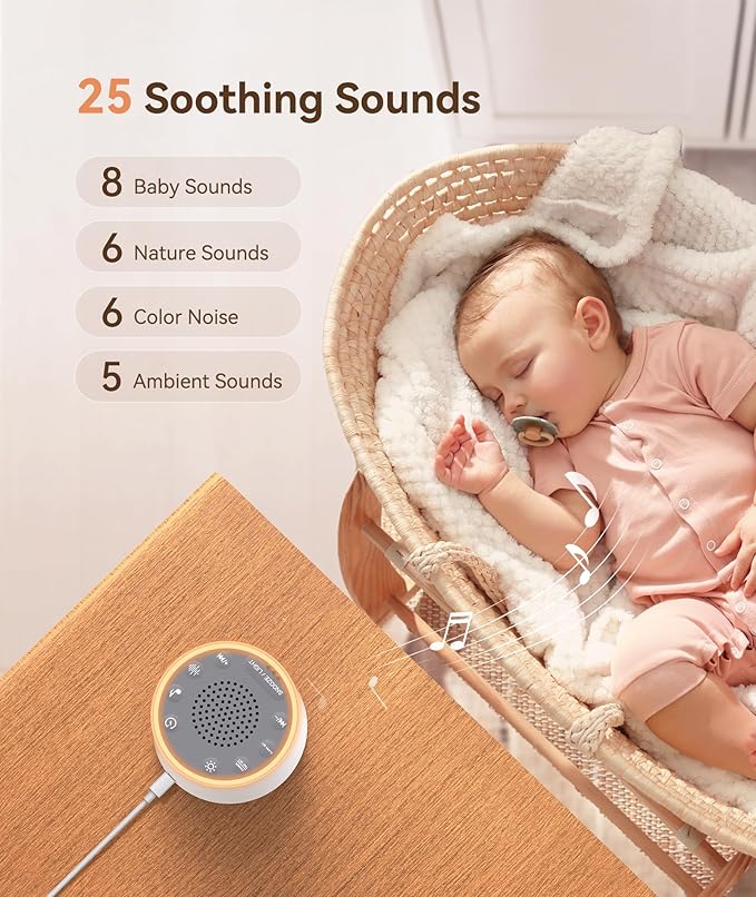 Dreamegg Sound Machine with Nursery Lamp - Sound Machine Baby, Soothing Sounds, Timer, Memory Function, 10 Colour Night Light, White Noise Machine Alarm Clock for Newborn Baby Registry Gift, White