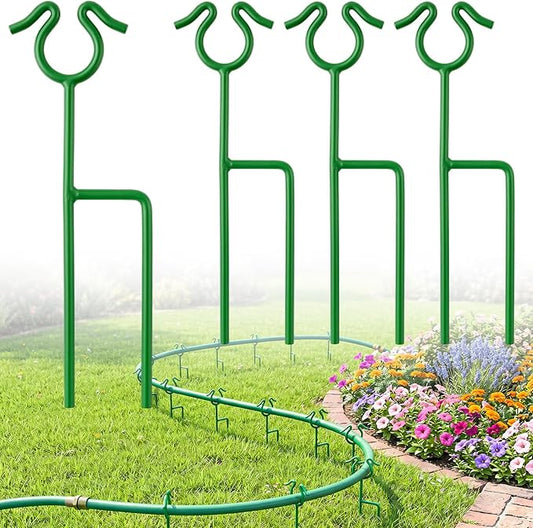 4 Pack Garden Hose Guide Stakes, 14 inch Metal Hose Guides for Garden Heavy Duty Rustproof Coated Spike Keeps Water Hose Out of Flower Beds Outside Lawn & Yard Plant Protection (Green)