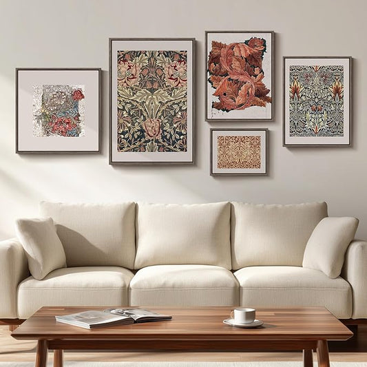 Framed William Morris Gallery Wall Art Set of 5, Vintage Colorful Botanical