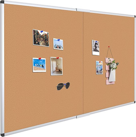 VIZ-PRO 72" x 48" Large Cork Bulletin Board, Foldable & Wall-Mounted Notice Pin