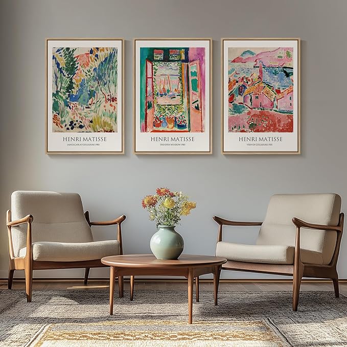 Large Framed Matisse Wall Art for Living room, 3 Piece Colorful Abstract Canvas