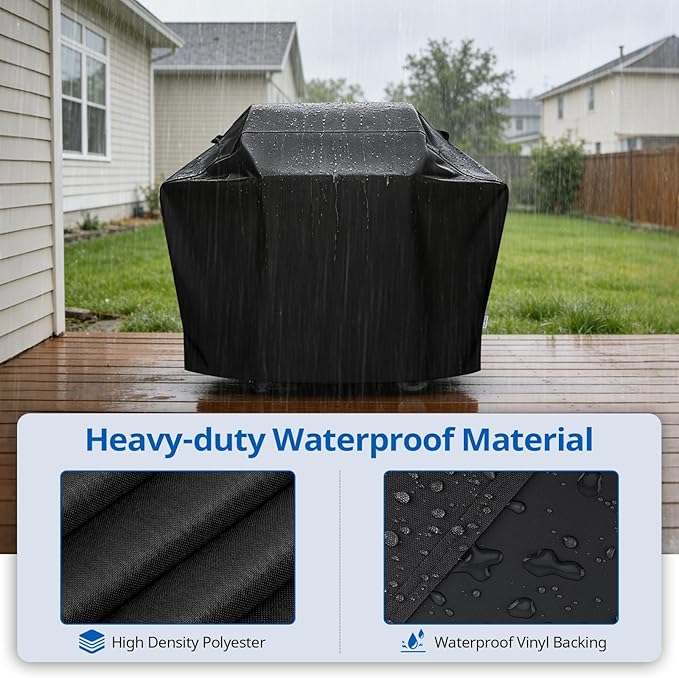 SunPatio Gas Grill Cover 60 Inch, Outdoor Heavy Duty Waterproof Barbecue Gas Cover, UV and Fade Resistant, All Weather Protection Compatible for Weber Charbroil Brinkmann Grills and More, Black