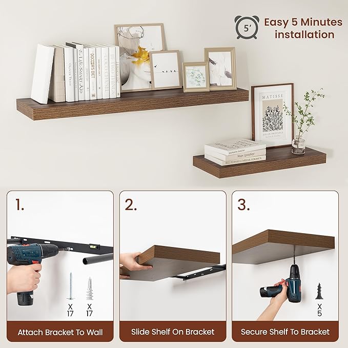 Vivelove Wide Floating Shelves for Wall 12 Inch Deep, 2 Inch Thick Shelf for
