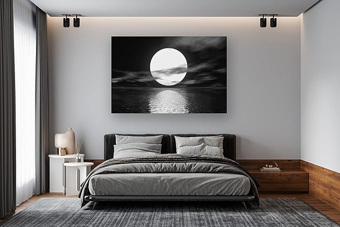 Cao Gen Decor Art S06469 Wall Art Canvas Sea White Full Moon in Night Picture