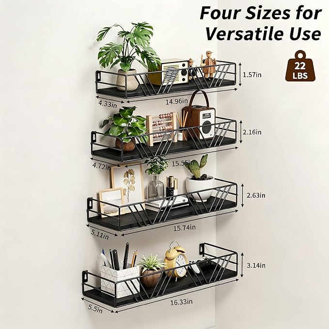 Floating Shelves for Wall, 4 Sets Rustic Wall Mounted Shelves