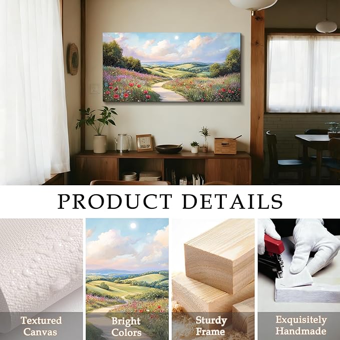 SERIMINO Large Landscape Wall Art, Floral Wall Art, Nature Wall Decor, Country Chic Painting Prints, Sunny Outdoor Scenic Pictures for Living Room Bedroom Modern Farmhouse Home Decorations 24"x48"