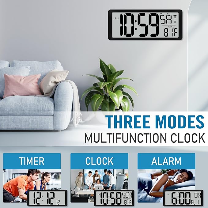 TXL 14.2"" Large Digital Wall Clock Battery Operated, Digital Clock Large