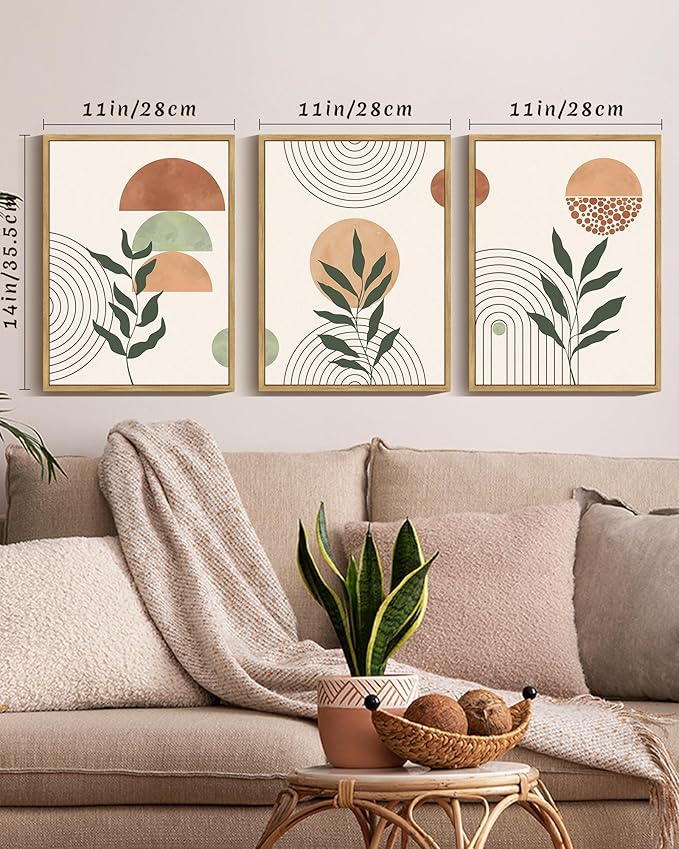 PHOPAGO Boho Wall Art Sage Plant Botanical Bohemain Framed Wall Printing
