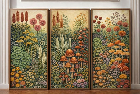 Framed Canvas Wall Art Set of 3 Vintage Botanical Mushroom Prints 16x24 Inch