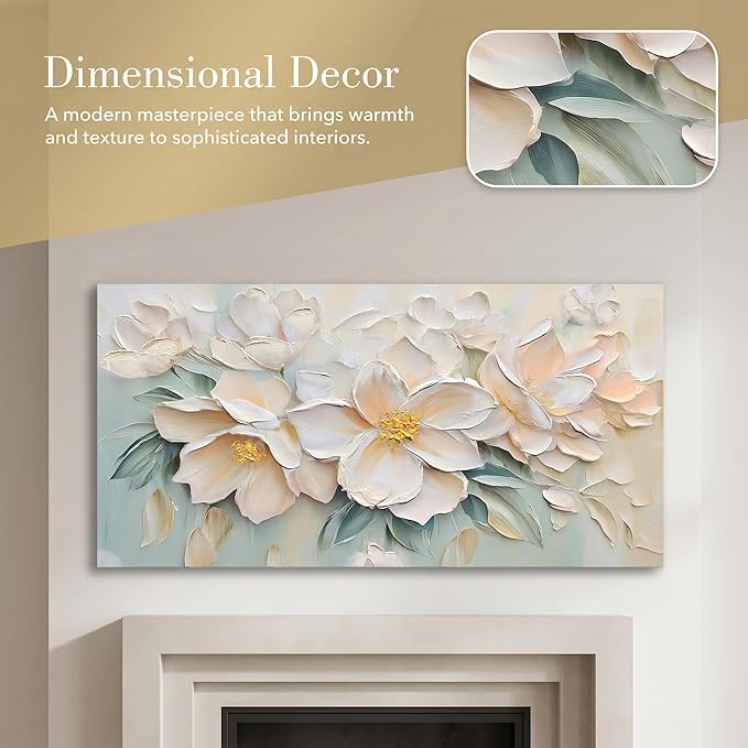 Anolyfi White Textured Flowers Canvas Wall Art