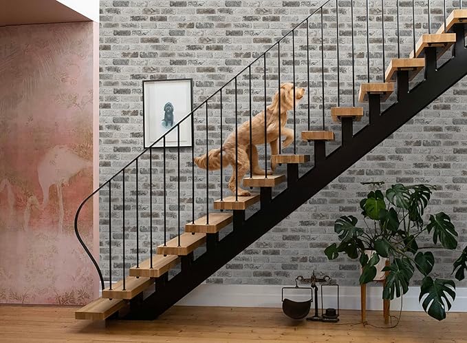 Guvana 17.3"×590" Brick Peel and Stick Wallpaper Grey Brown 3D Self Adhesive
