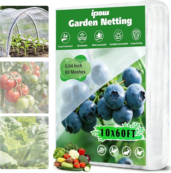 10 X 60FT Garden Mesh Netting Ultra Fine Mesh Netting Pest Barrier for Raised Beds, Mosquito Insect Bug Bird Netting for Blueberry Bushes Strawberry Fruits Vegetables Flowers Plants Cover Protection