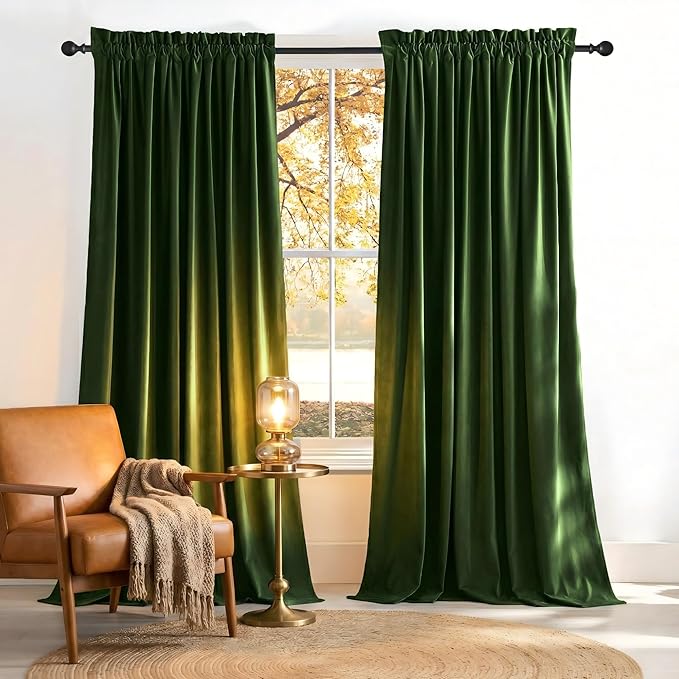 NICETOWN Olive Green Velvet Blackout Curtains 92 inch Long