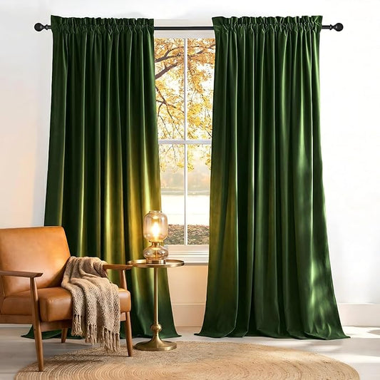 NICETOWN Olive Green Velvet Blackout Curtains 92 inch Long