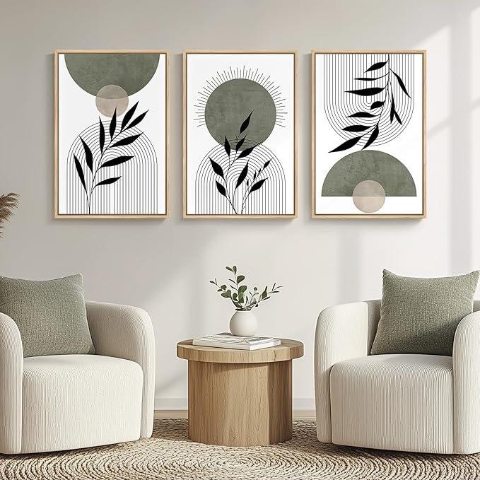 Framed Boho Sage Green Wall Art