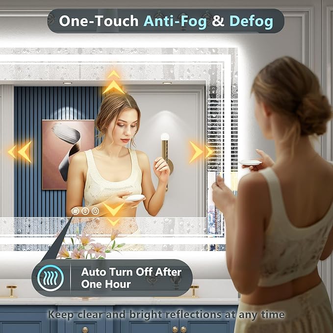 60x28 LED Bathroom Mirror with Lights, Backlit and Front Lit Anti-Fog Lighted