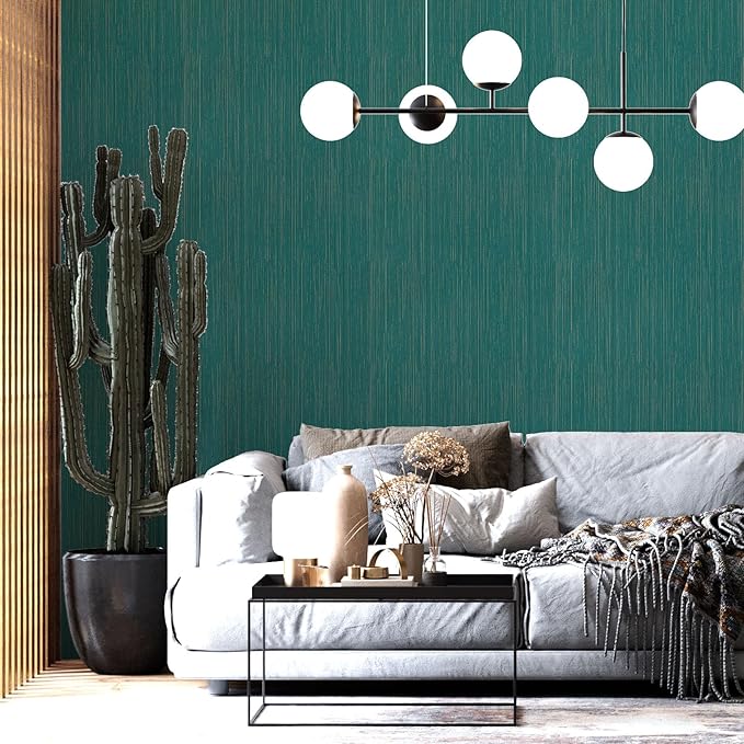 Teal Grasscloth Peel and Stick Wallpaper A Set of 23.6" X 480" Self-Adhesive
