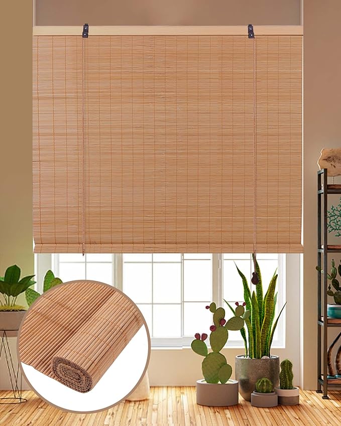FoundGo Retro Bamboo Blinds 60" W x 72" H Bamboo Roman Shades Light Filtering
