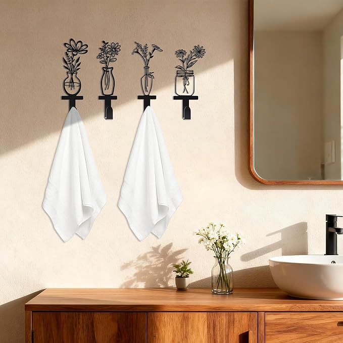 Decorative Wall Hooks, Metal Flowers Wall Decor